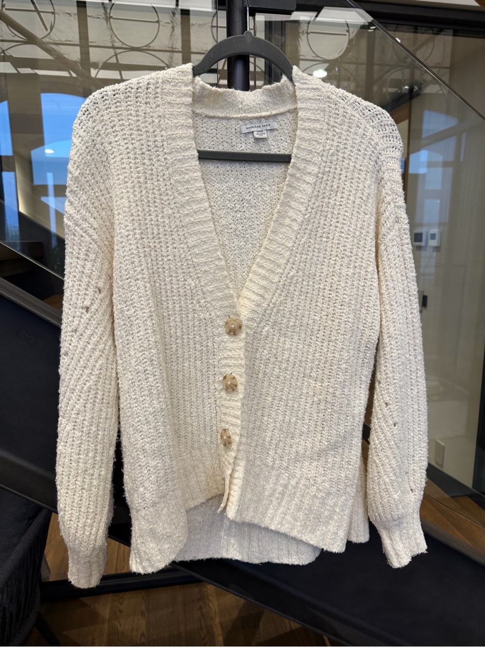 American Eagle Outfitters Cream Button Front Knit Cardigan